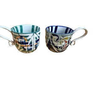 ANTHROPOLOGIE Coffee Multicolor Mugs Microwave & Dishwasher Safe Set of 2